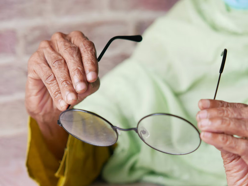 Close up of reading glasses